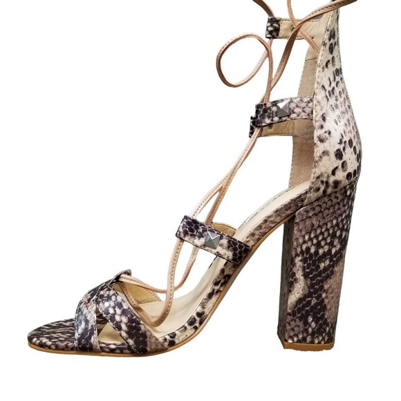 Guess Annalie Gladiator Heel Sandals Womens Snake Print Knee High Lace Up Size 6 - Picture 8 of 15